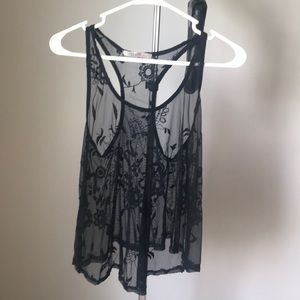 Black lace swimsuit cover up top
